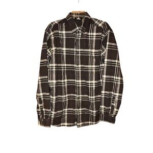 Eddie Bauer Flannel Shirt Classic Fit‎ Plaid Mens TXL Black Gray Cotton Grunge